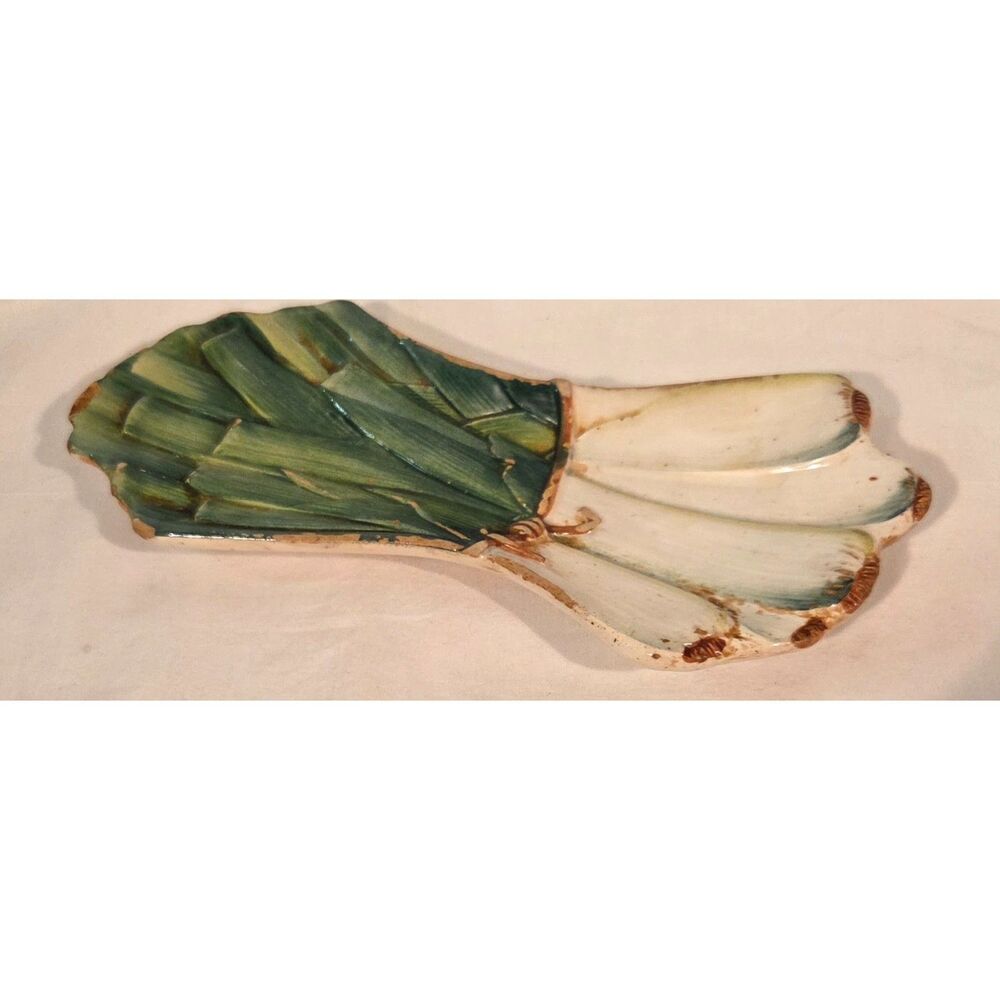 Vintage Italian Ceramic Garlic Leek Wall Pocket Spoon Rest Made Italy
